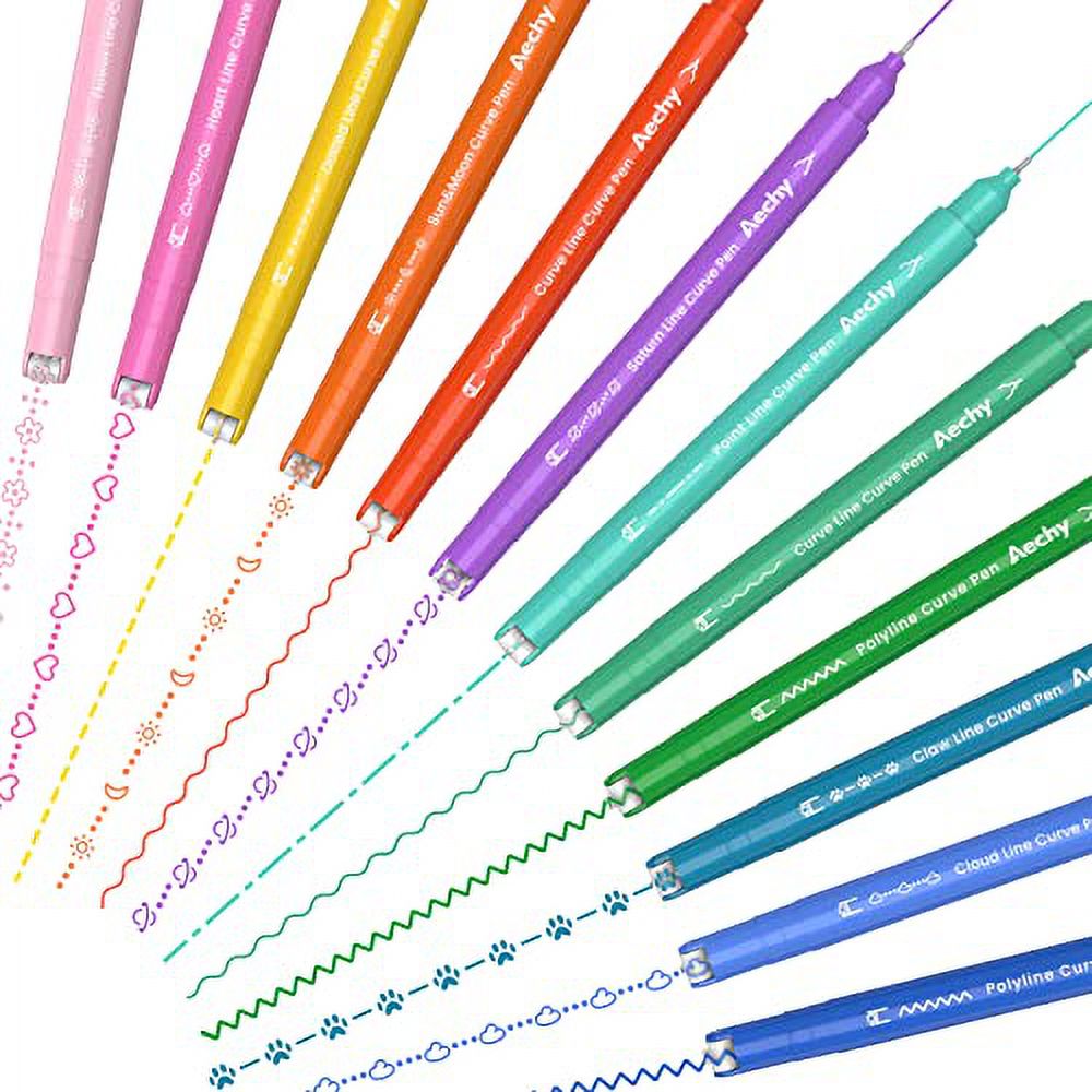 AECHY 12PCS Colored Curve Pens for Note Taking, Dual Tip Pens with 10  Different Curve Shapes & 12 Colors Fine Lines, Curve Highlighter Pen Set  for
